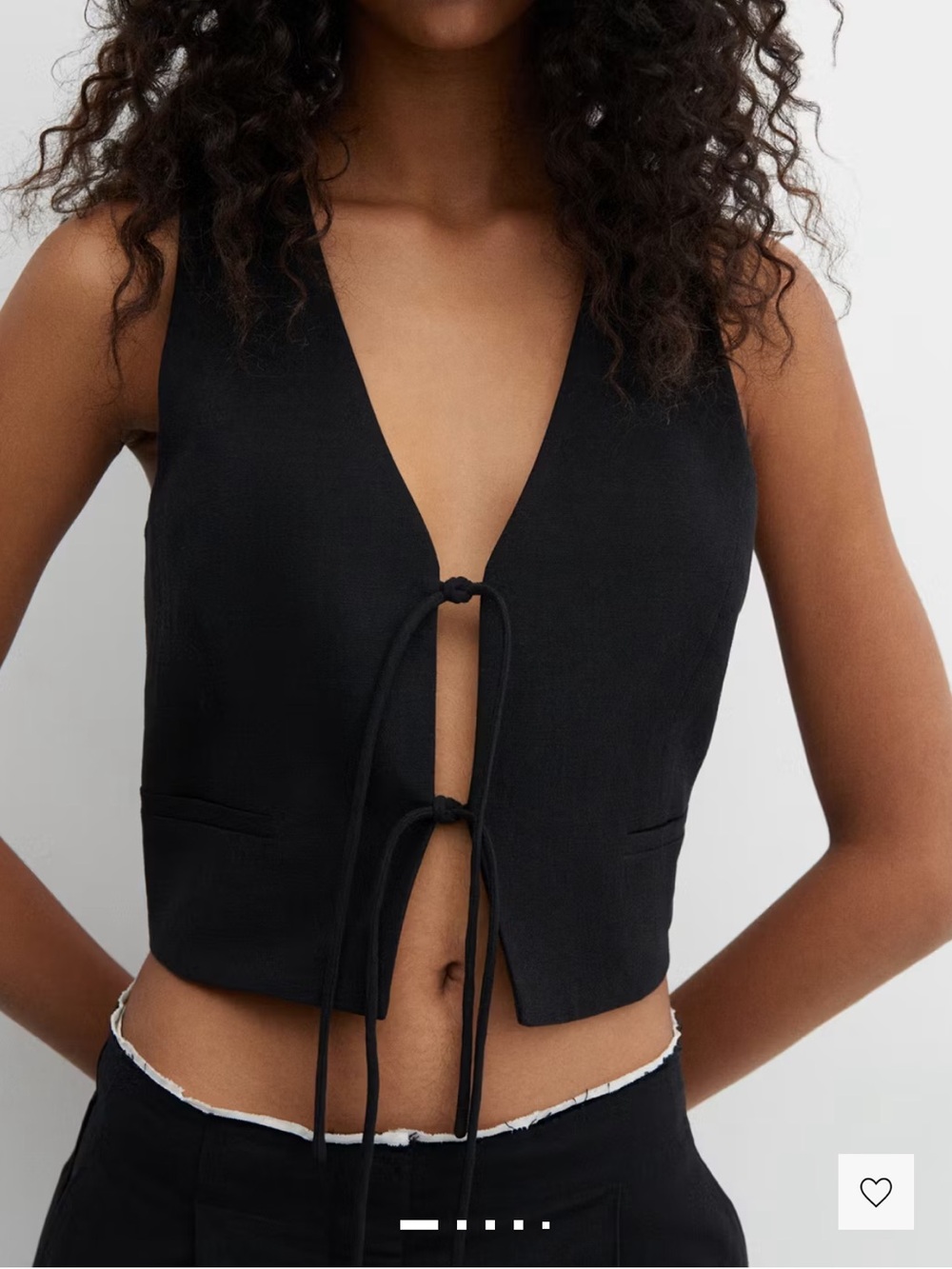 Mango Linen Black Tie-Front Cropped Vest